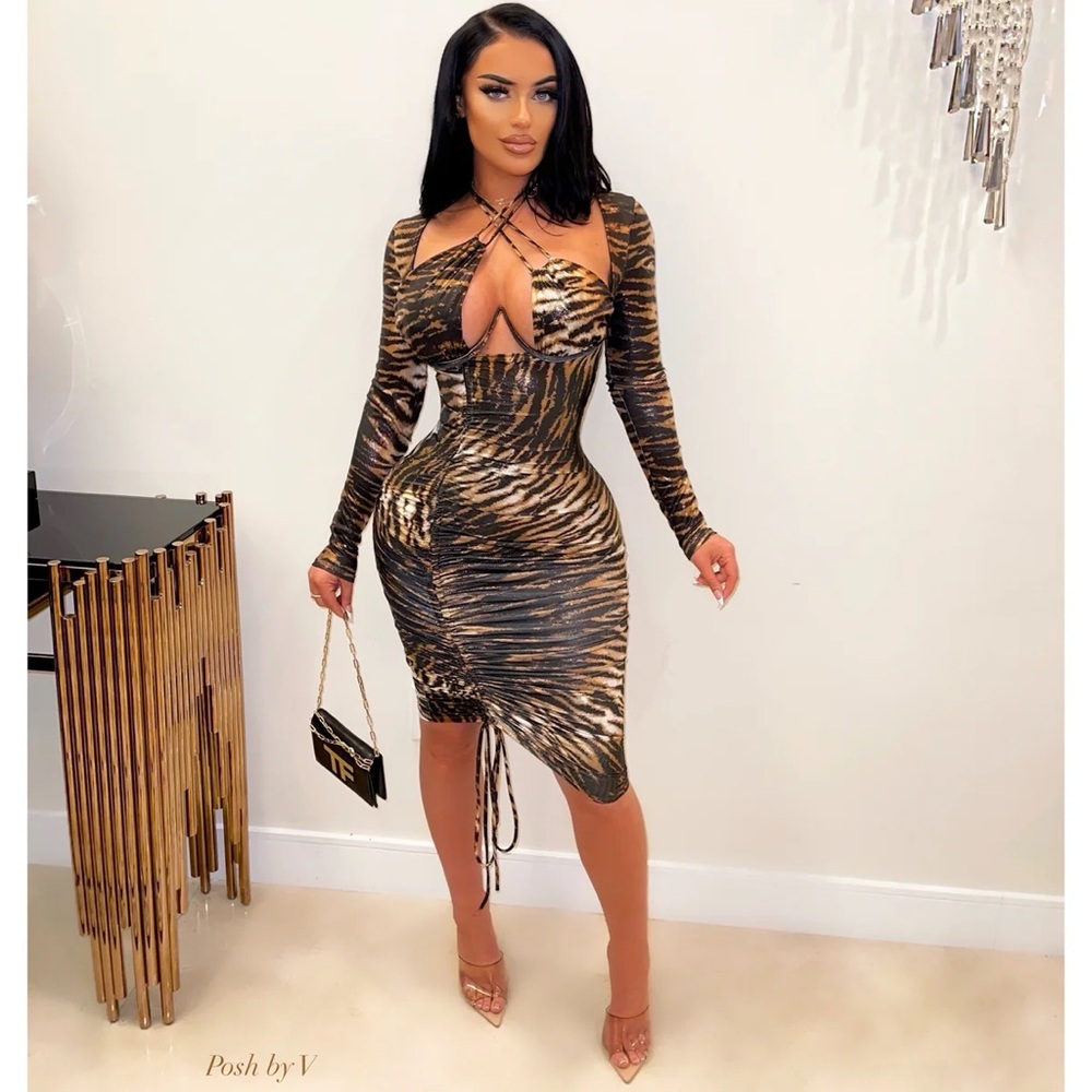 PoshByV Midi Dress Tiger Print Posh By V